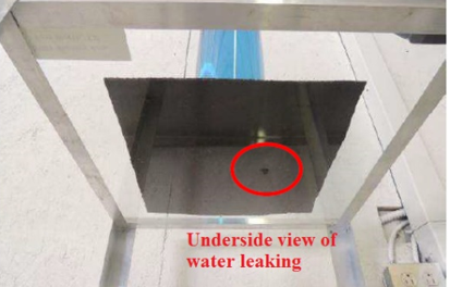 underside view of water leaking